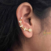 Vriksham Floral Vine CZ Ear Climber-Gold Plated Statement EarCuff Stud Earrings-G20266